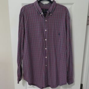 Polo by Ralph Lauren Men's Blue and Red Checkered Shirt